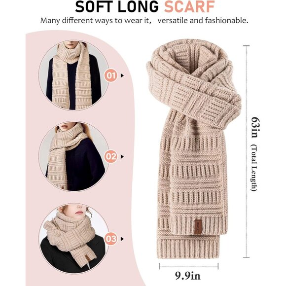 Women Winter Beanie Scarf Gloves Headband Set Knit Warm 4 Piece Gift Dark Orange - Picture 5 of 7